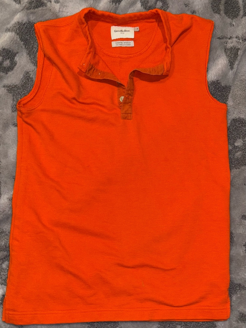 Goodfellow & Co Vibrant orange, sleeveless waffle-knit henley tank top~men’s sma